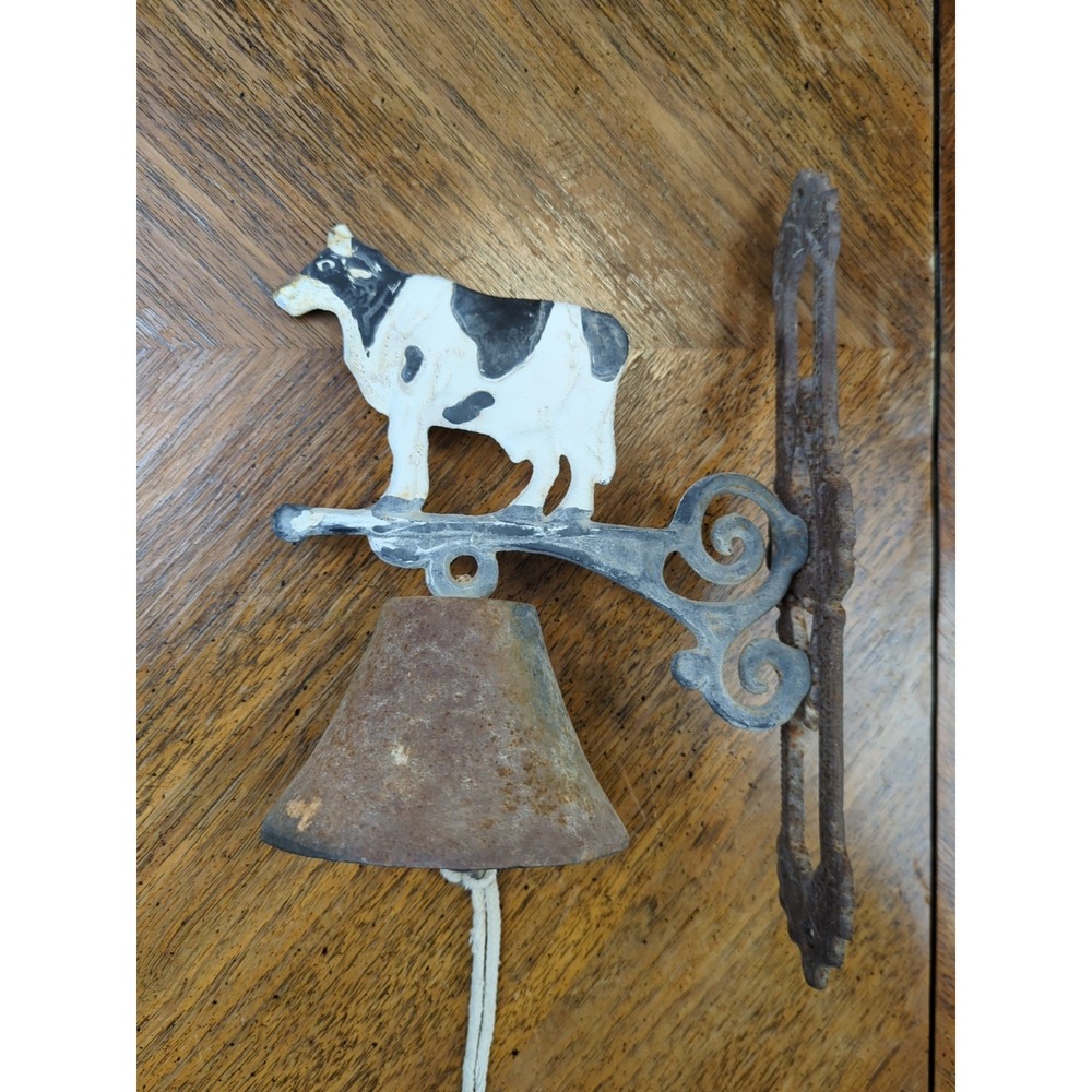 Cast Iron Cow Scrolls Dinner Bell Wall Mounted Farmhouse Ranch Rustic Decor